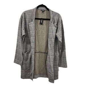 Express Plaid Long Blazer Cardigan Black Cream Houndstooth Size XS NWT